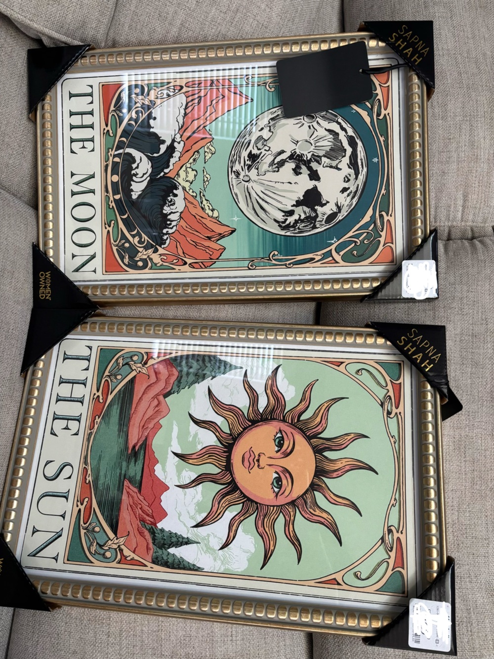 The Sun & The Moon Framed Wall Art Set - Green & Gold